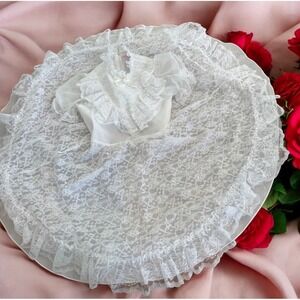 Merry Girl Vtg Party Dress Circle Frilly White Prairie Pageant Lace 70s 6 7 8